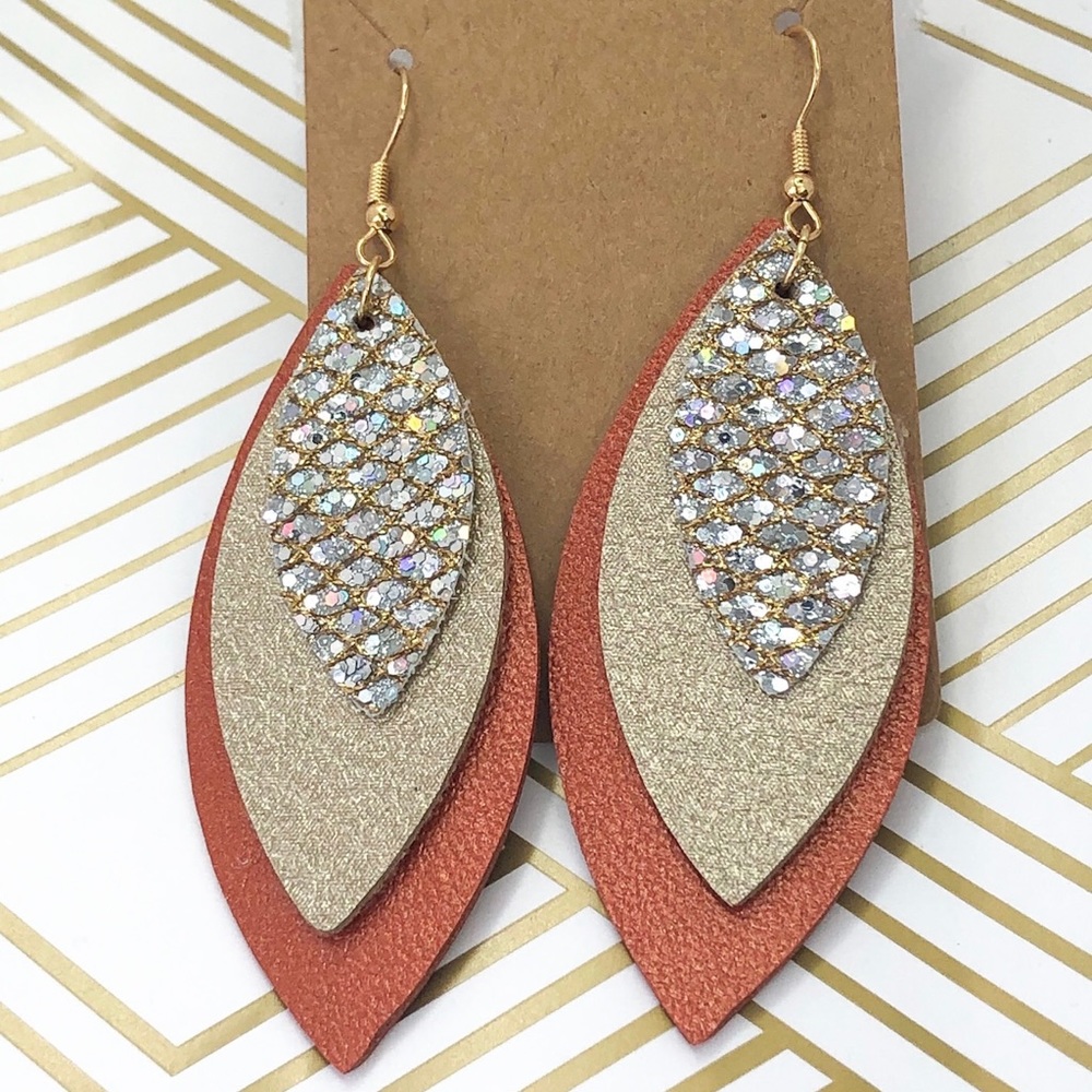 Leather Earrings copper champagne earrings